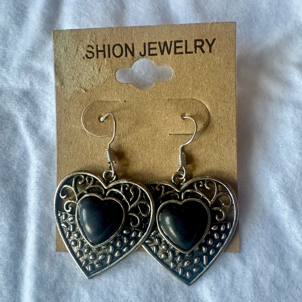 Black Heart Dangle Earrings
